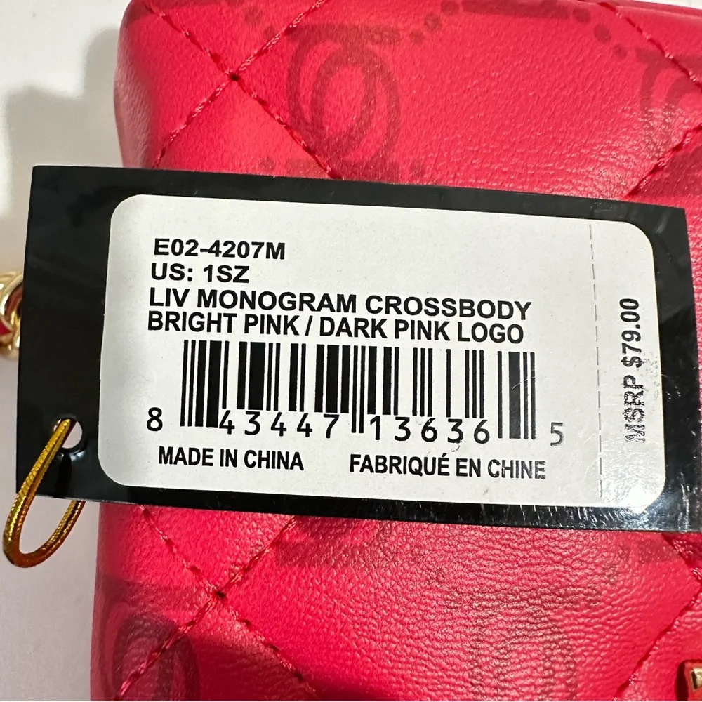 bebe Liv Monogram Crossbody bag in Bright Pink/Dark Pink Logo gold hardware